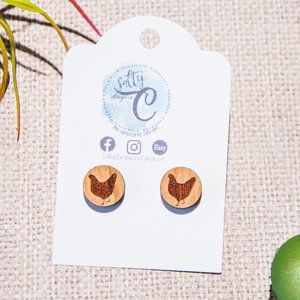 Chicken wooden stud earrings
